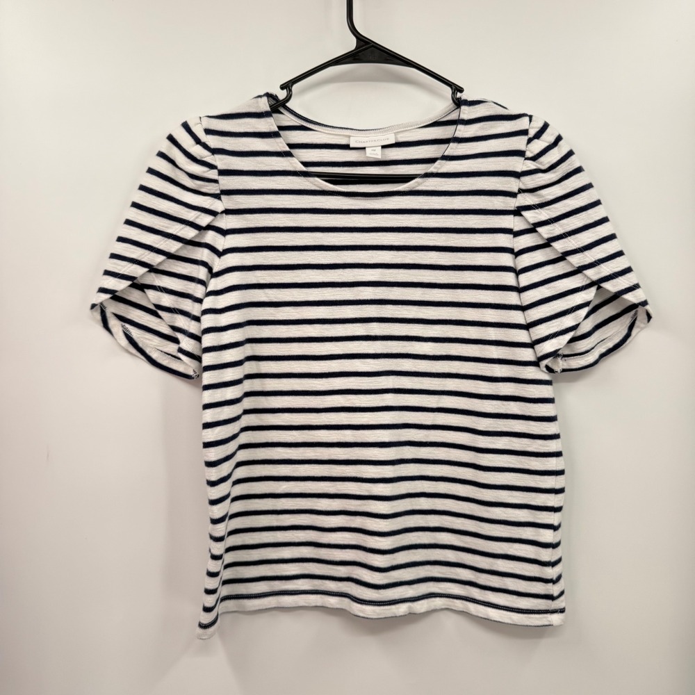 Charter Club Womens Striped Split Sleeve T Shirt Top Blue White Size PM